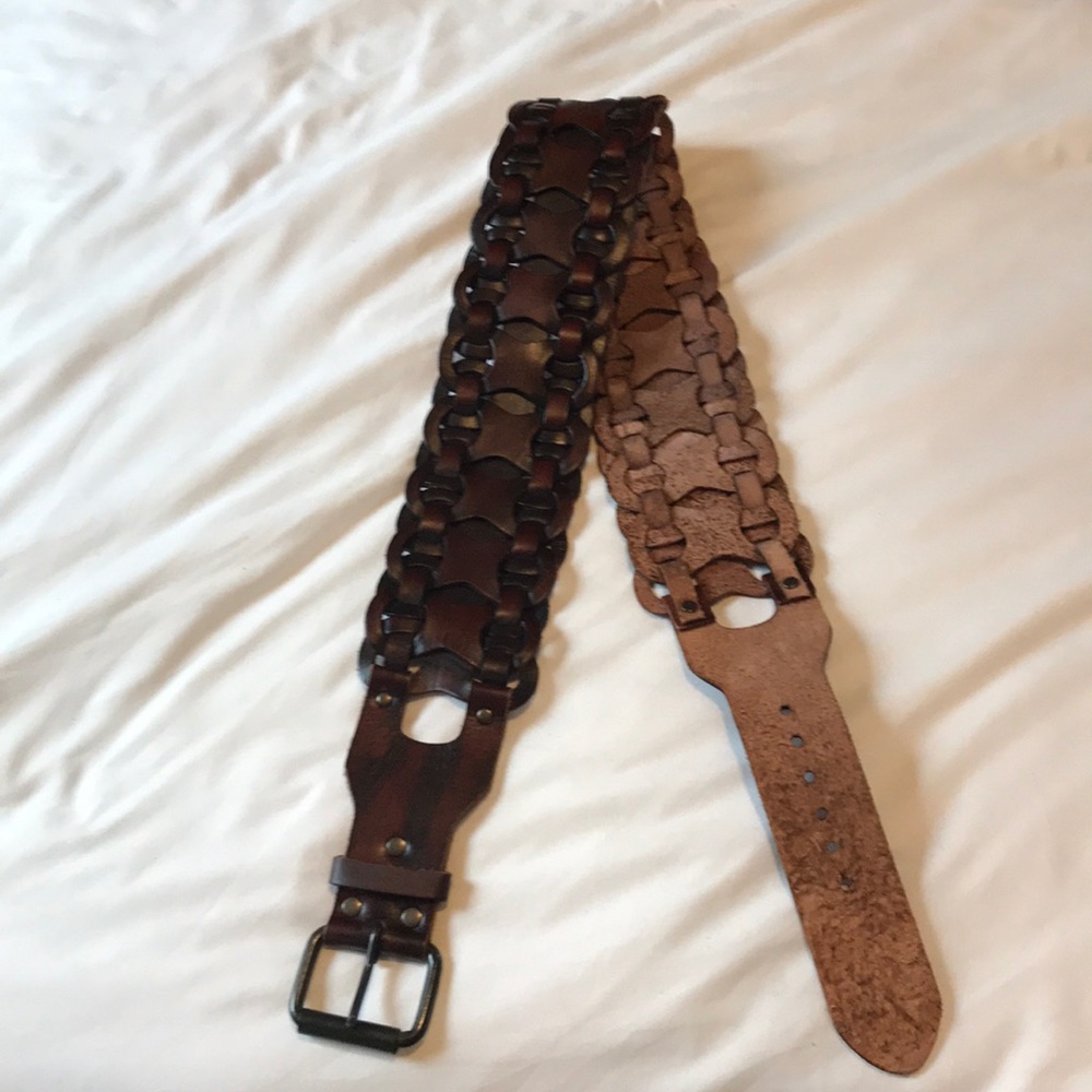 Woven 100% genuine leather dark brown belt